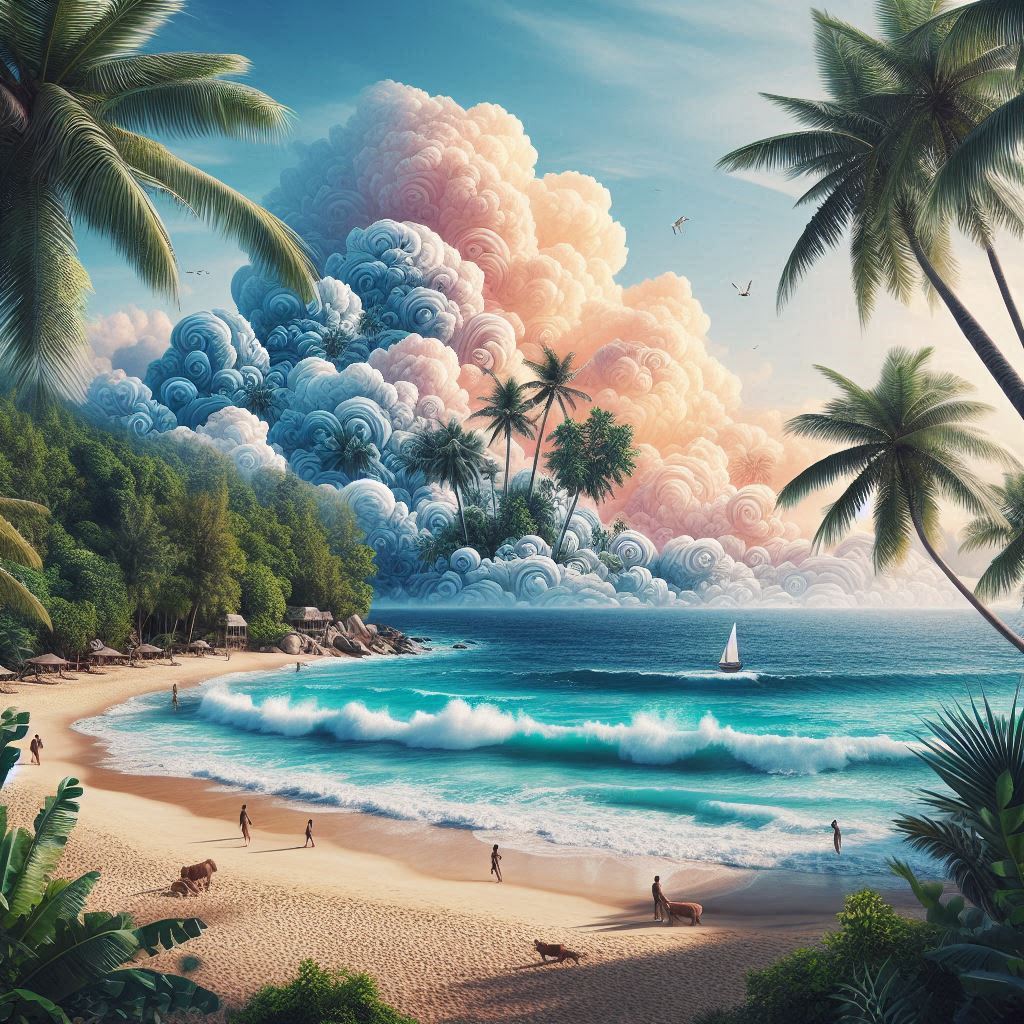 Image of make an image of ocean beach with palm trees and wades and lush tropical background. (1).jpeg
